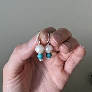 Pearl and turquoise sterling silver earrings